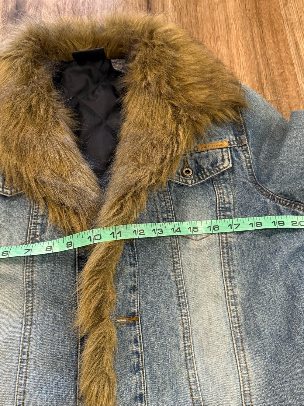 Vintage Y2K Denim Faux Fur Trim Penny Lane Coat Jacket Bratz Fairy Boho Sz L - Picture 7 of 8